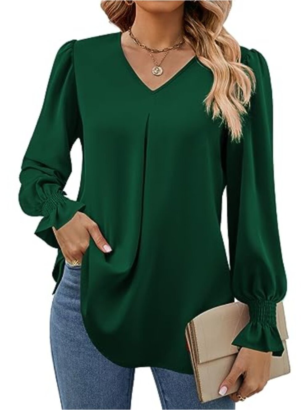 Women's Long Sleeve Chiffon Blouse V Neck Tunic Dressy Casual Work